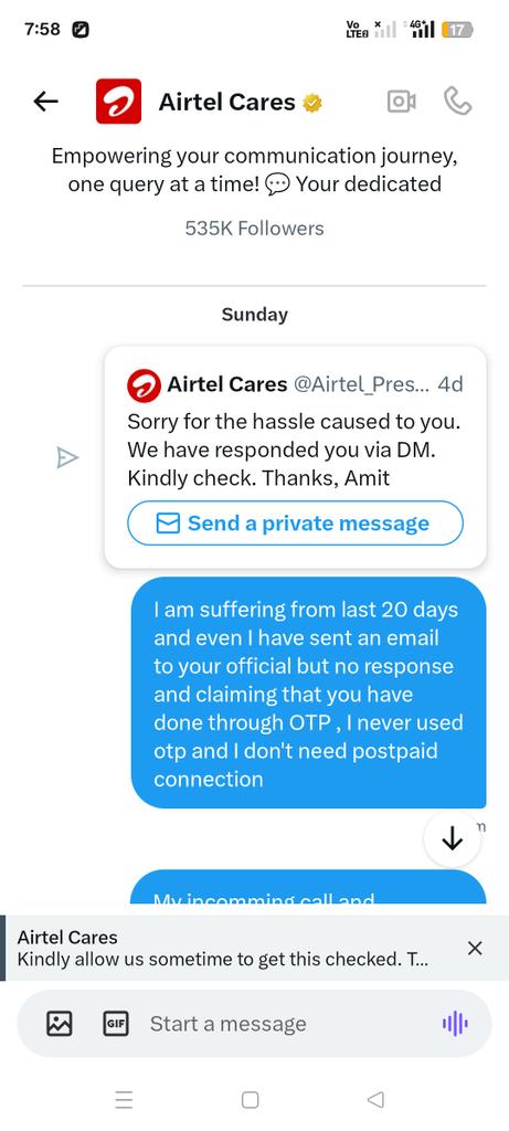 Bablu122432's tweet photo. Only formal replying to my post but not resolved my problem @Airtel_Presence and every day they increasing the postpaid bill without using https://t.co/iZic3BoAtR
