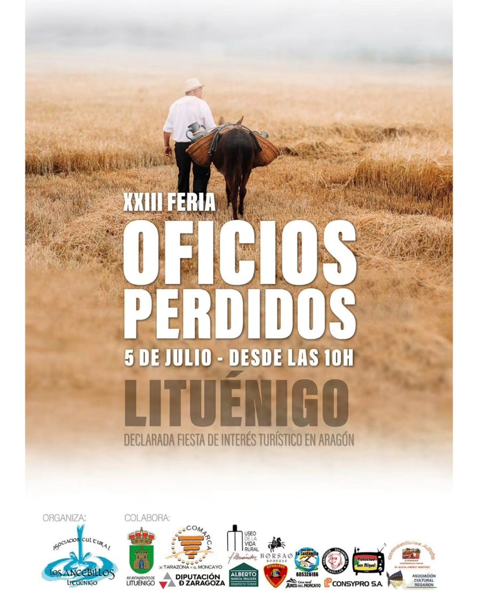 Planes para este fin de semana en el Moncayo: 🔨✨ ¡Vuelven los Oficios Perdidos a Lituénigo!
El 5 de julio, este pueblo se transforma en un museo al aire libre con 50 puestos, talleres, música tradicional y sabores de antaño.
Una cita con la historia, la artesanía y la vida