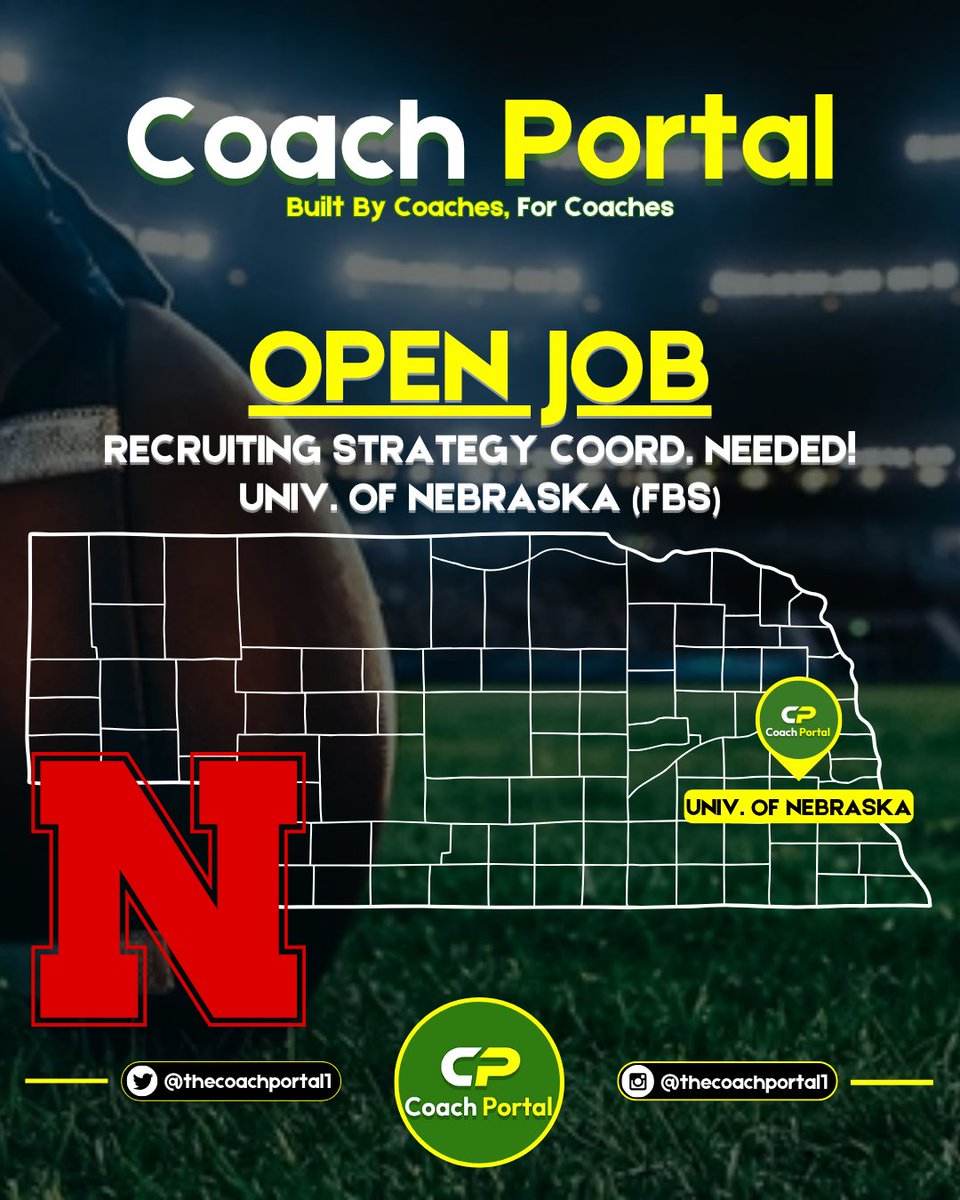 🔴🏈Univ. of Nebraska (FBS) is looking for a Recruiting Strategy Coordinator. Will assist with roster building, prospect identification &amp; evaluation, recruiting visits &amp; operations, budget, etc. 1+ year of FBS related experience required. Knowledge of NCAA rules &amp; regulations.
