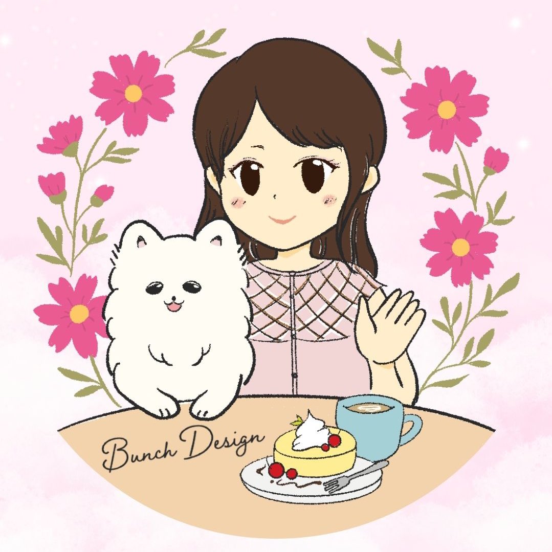 bunch823's tweet photo. オリジナルイラスト対応を始めたので、アイコン画像も似顔絵イラストに変更してみた😆✨️愛犬と私の好きなコスモスと一緒に描きました🎨
#デザイナー
#イラスト https://t.co/YpcvdAtxii