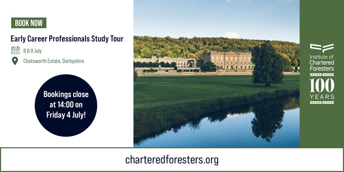 TheICF's tweet image. Bookings close at 14:00 tomorrow (Friday 4 July) for our Early Career Professionals Study Tour 📢
Don't miss this opportunity to visit Chatsworth Estate with learning opportunities for professionals working across the forestry and arboriculture sector.
🎫charteredforesters.org/event/early-ca…