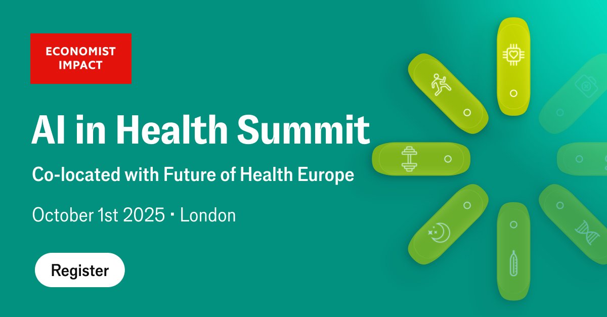 Learn how to leverage the benefits of implementing AI and overcome its challenges to deliver optimised health systems and outcomes. #ai  #artificialintelligence <a href="/EconomistEvents/">Economist Impact events</a> 
events.economist.com/ai-health-summ…