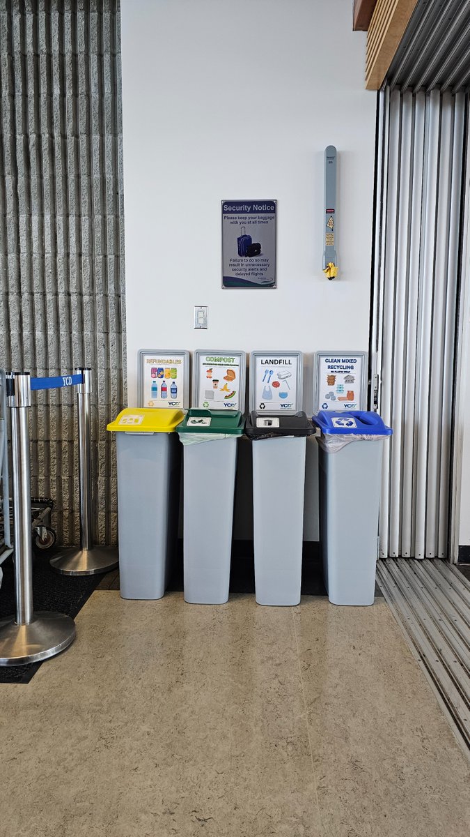 We’ve rolled out the new 4-bin waste management system across Nanaimo Airport — helping us reduce landfill waste and support a cleaner, greener Vancouver Island. 🌿

You’ll now see labeled bins for:
⚫ Garbage
🔵 Mixed Recyclables
🟢 Organics
🟡 Cans &amp; Bottles