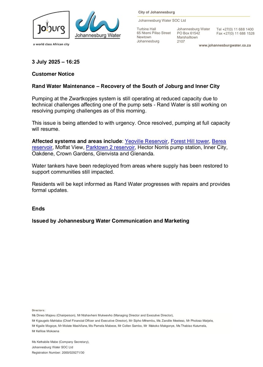 Johannesburg Water tweet media