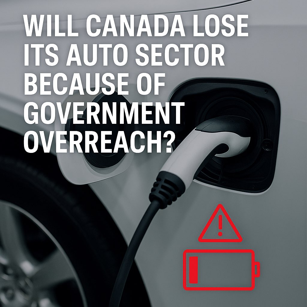 EV sales in Canada are down 45% under the Canadian governments EV Mandate - buy a EV or else. 

Automakers are warning the government: if you force us to build what people aren’t buying, we’ll stop building here altogether.

This is what government overreach looks like.