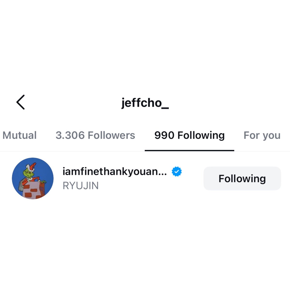 Jeff Cho, Retail Manager of Versace Korea, followed #RYUJIN on Instagram.