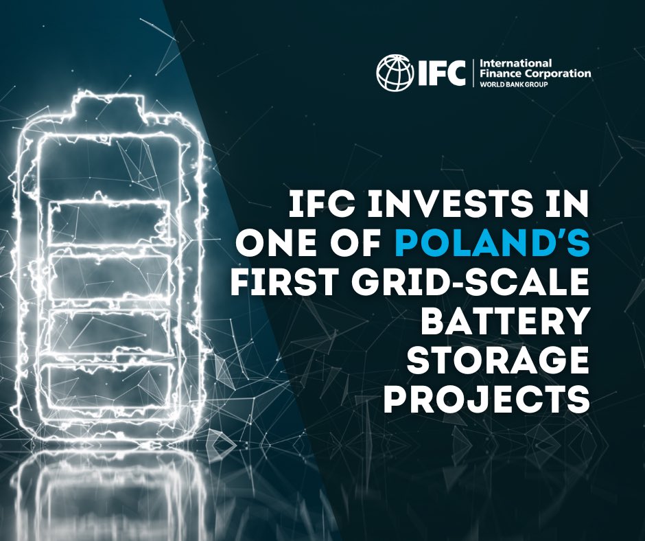agarmora's tweet image. Substantial investments in grid and storage are key for #Poland to raise renewables from 15% to 21–23% by 2030, a milestone on the path to net zero by 2050. @IFC_org is supporting R.Power S.A. to deliver one of the country’s first large-scale battery storage projects.