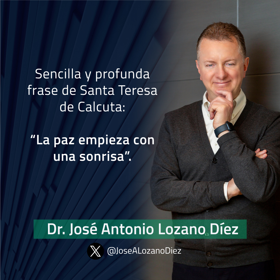 JoseALozanoDiez's tweet photo. Sencilla y profunda frase de Santa Teresa de Calcuta: “La paz empieza con una sonrisa”. #Paz #Luz #Amor https://t.co/Re3gp5hVqO