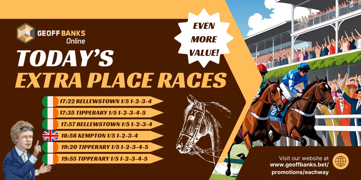 BetGeoffBanks's tweet image. 🏇Betting on the Horses?

✅We offer ENHANCED EACH WAY TERMS on numerous races EVERY DAY!

#ExtraPlace #EachWay

geoffbanks.bet/promotions/eac…