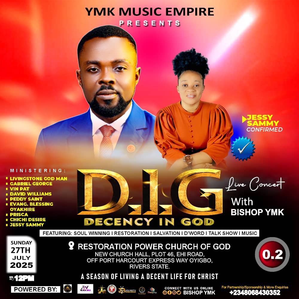 YOUNGMINISTERK5's tweet photo. Min Jessy Sammy Muzic 

#confirmed 

#D.i.G DECENCY in God LIVE CONCERT with BISHOPYMK Edition O.2 LIVE in Rivers state. 

@topfans  Bishop Ymk   EBUKA SONGS BISHOP YMK KINGDOM INVESTMENTTv   https://t.co/6Hd9LkR2ie.Empire https://t.co/R7397lQdbt