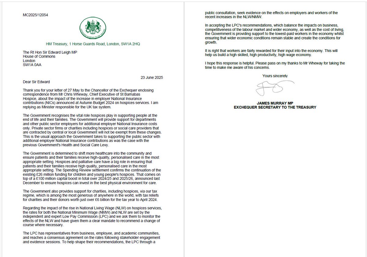 Sir Edward Leigh MP (@edwardleighgb) on Twitter photo We are lucky to have the excellent <a href="/StBarnabasLinc/">St Barnabas Hospice</a> hospice in our county.
I wrote to the Chancellor pointing out what a severe negative impact the NI contribution increases will have on this and other hospices.
The reply I received takes many words to say practically nothing. We are lucky to have the excellent <a href="/StBarnabasLinc/">St Barnabas Hospice</a> hospice in our county.
I wrote to the Chancellor pointing out what a severe negative impact the NI contribution increases will have on this and other hospices.
The reply I received takes many words to say practically nothing.