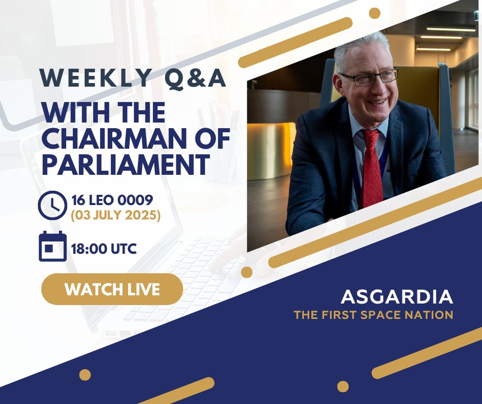 🎥🚀 Tune in to our weekly live Q&amp;A with the Chairman of Parliament! Watch as Asgardia's leaders dive into the crucial topics shaping our spacefaring nation’s future.

🔗 Watch it live here: youtube.com/live/UrW37z1-b…

#AsgardiaSpaceNation #Livestream