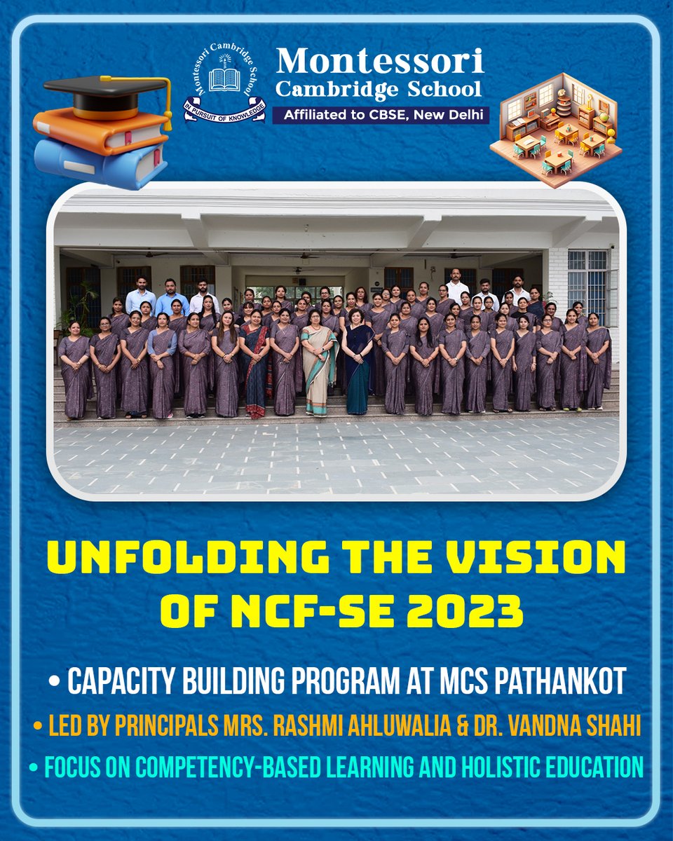 mcspathankot97's tweet image. 📖 MCS Pathankot decodes NCF-SE 2023!
 Educators explored hands-on strategies for experiential, competency-driven learning. 🌱📘
#NCFSE2023 #MCSPathankot #FutureReadyTeaching