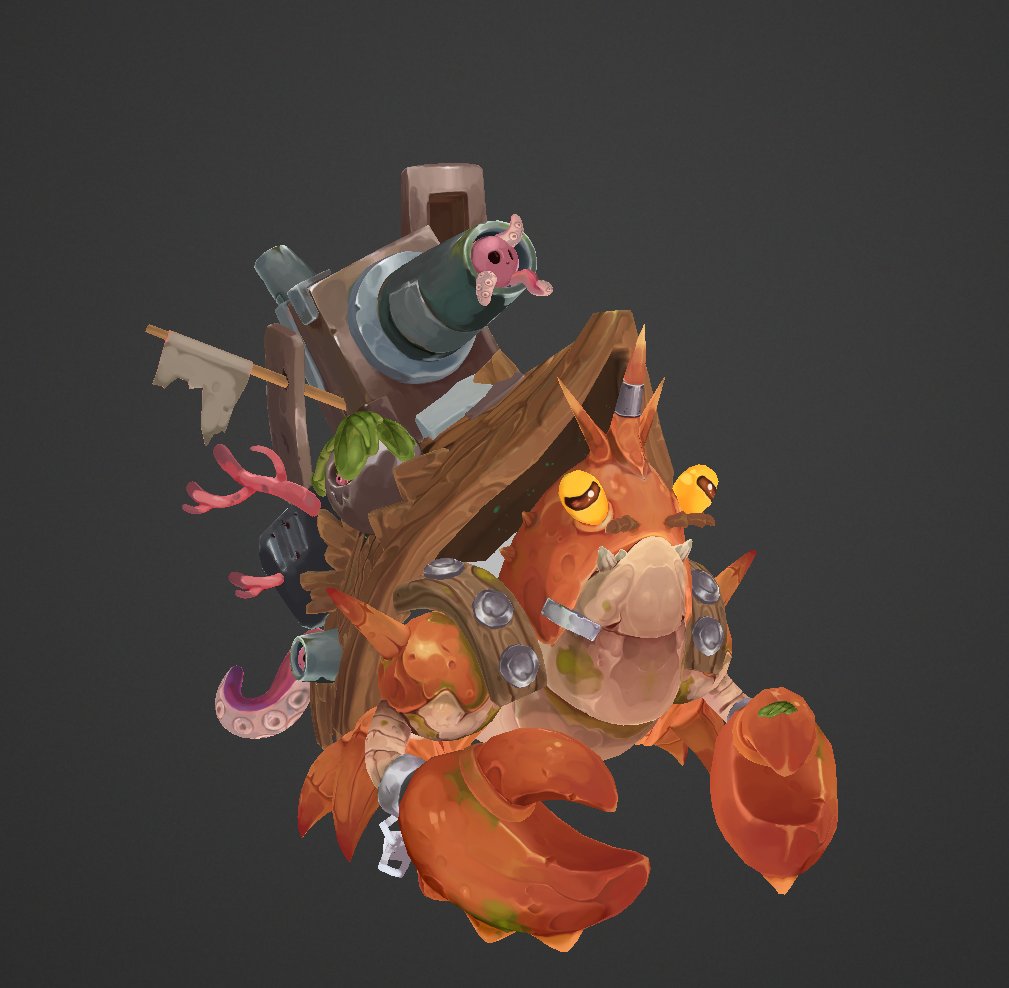 Wip upd I have several projects going on at the same time so it's a bit complicated to work on all of them but I really like texturing this one 🦀