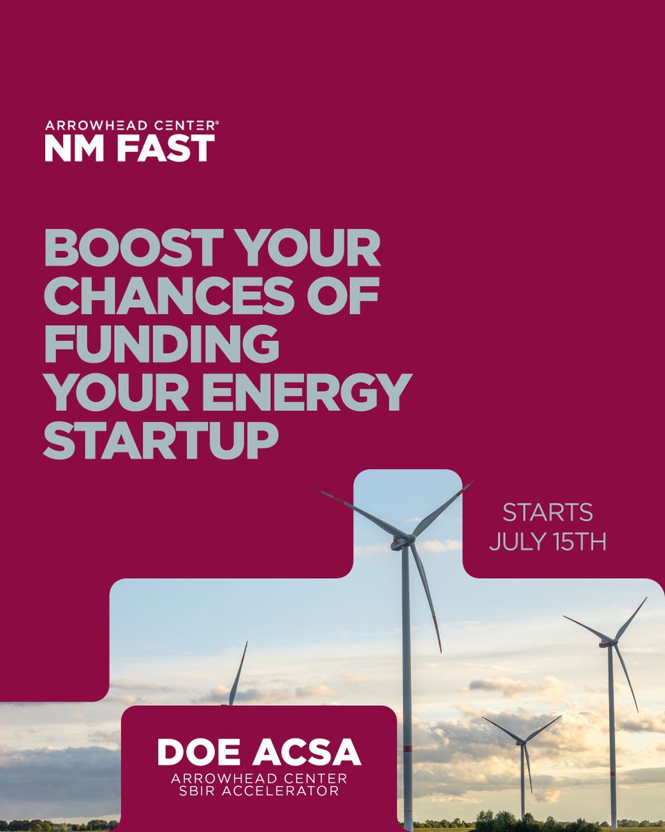 NM_Fast's tweet image. Want to fund your energy startup? Join our DOE Arrowhead Center SBIR Accelerator (ACSA), a program designed to help you develop a stronger application and improve your chances of securing @ENERGY support. Register now: bit.ly/acsa_doe