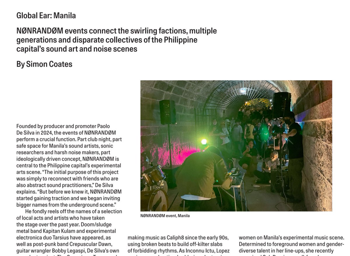 simonjcoates's tweet image. I had the pleasure of writing about Manila's vital experimental music scene for the latest edition of The Wire magazine. The new issue is in stores now, or you can subscribe to The Wire here > thewire.co.uk/shop/subscript…