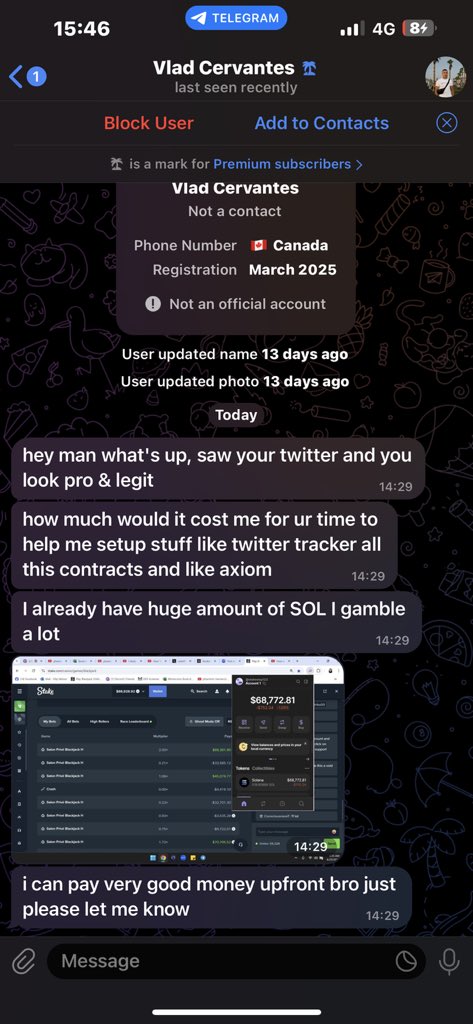 Xipezyyy's tweet photo. 🚨 SCAM ALERT 🚨

This is an insanely smart method of scamming, they’ll pay you money upfront, ask you to teach them shit through discord etc etc & something happends when you screen share that leads to your axiom being drained.

I’m not clued up enough to know the details.

But beware, I considered taking his money and then blocking him to give him a taste of his own medicine.

Decided to stay clear.
