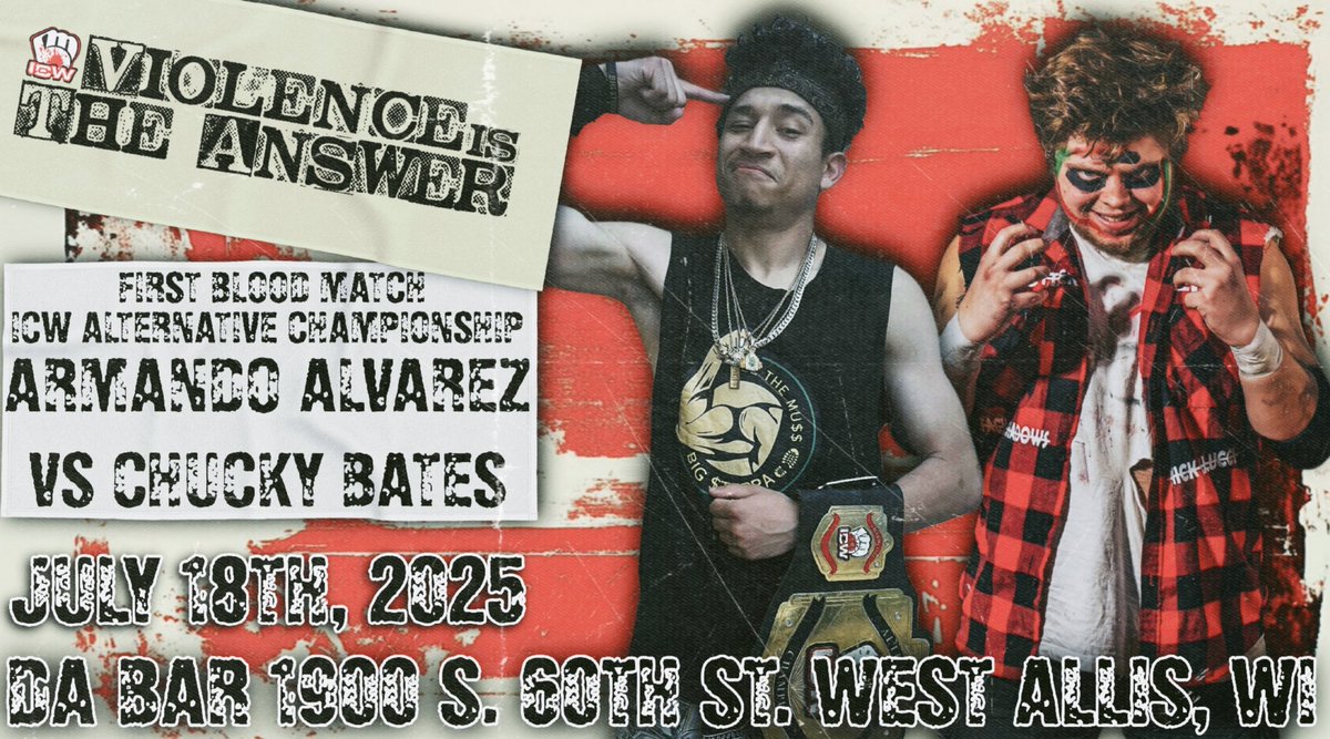 ICWMKE's tweet image. 馃毃MATCH ANNOUNCEMENT馃毃
After Sucessfully Defeating Bear $teppas Along Side Troy Walters on 6/28, Chucky Bates Issued The Challenge For His ICW Alternative Championship Rematch Against Armando Alvarez to Be Contested as a First Blood Match!
