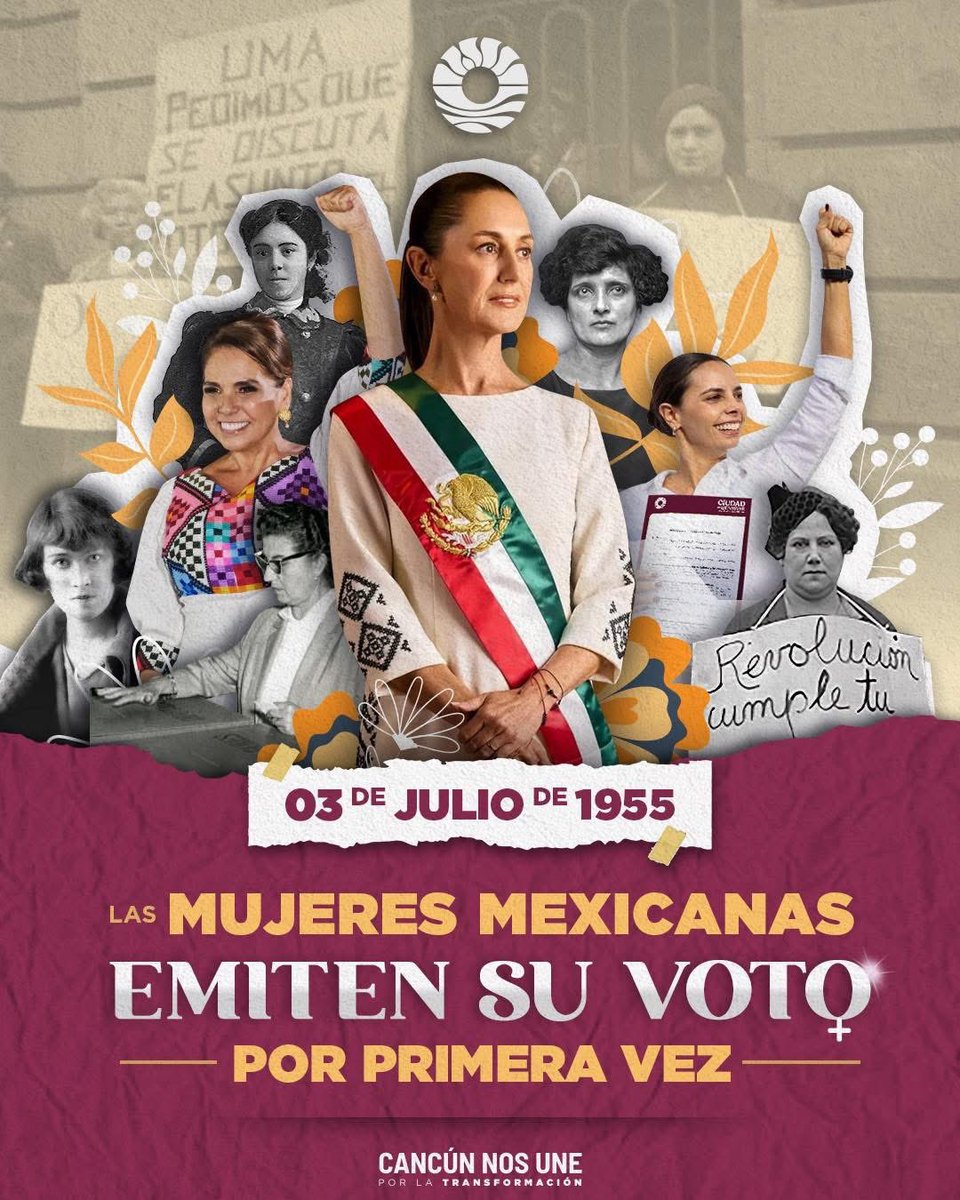 Ana Patricia Peralta (@anapatyp) on Twitter photo Hace 70 años las mujeres mexicanas votamos por primera vez 🗳️y hoy, es tiempo de las mujeres.🚺
Con <a href="/Claudiashein/">Claudia Sheinbaum Pardo</a> como la primera presidenta de México y <a href="/MaraLezama/">Mara Lezama</a> como nuestra primera gobernadora, seguimos abriendo camino con fuerza, convicción y compromiso. 💪✨
Sigamos Hace 70 años las mujeres mexicanas votamos por primera vez 🗳️y hoy, es tiempo de las mujeres.🚺
Con <a href="/Claudiashein/">Claudia Sheinbaum Pardo</a> como la primera presidenta de México y <a href="/MaraLezama/">Mara Lezama</a> como nuestra primera gobernadora, seguimos abriendo camino con fuerza, convicción y compromiso. 💪✨
Sigamos