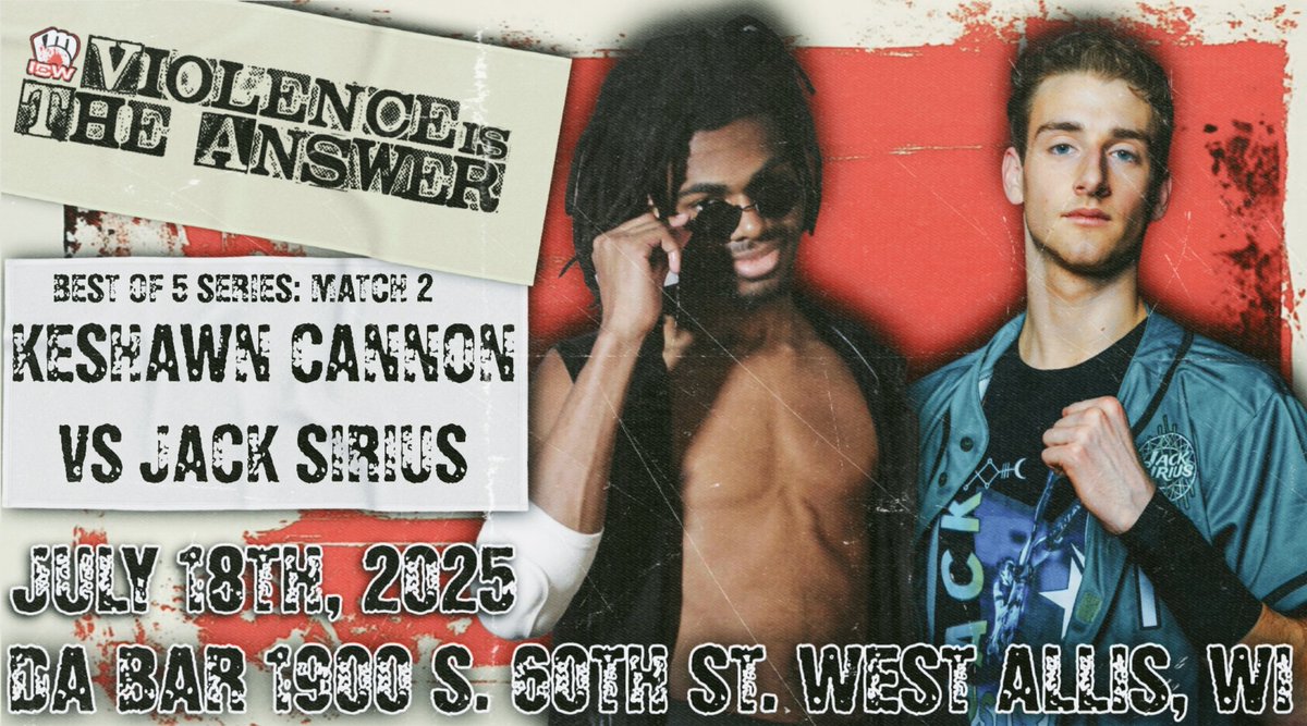 ICWMKE's tweet image. 馃毃MATCH ANNOUNCEMENT馃毃
Over The Next Few Months Jack Sirius & Keshawn Cannon Will Battle it Out in a Best of 5 Series To Determine a New #1 Contender For The ICW World Championship!
Jack Leads The Series 1-0, Will Keshawn Be Able to Tie It Up on 7/18?