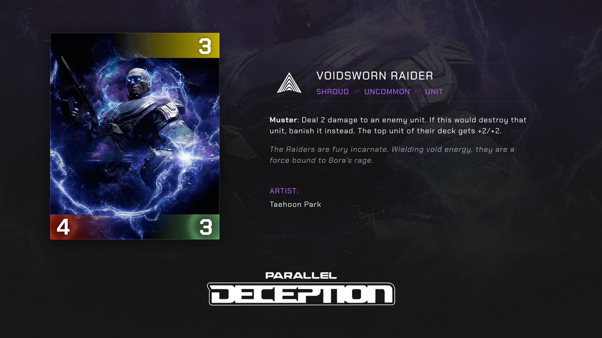 Deception Expansion Card Reveal <a href="/ParallelTCG/">Parallel</a> 

//Shroud

Voidsworn Raider

--

Big fan of this one, not sure it's going to make any competitive cuts but real ones know a Flametongue Kavu is always solid.