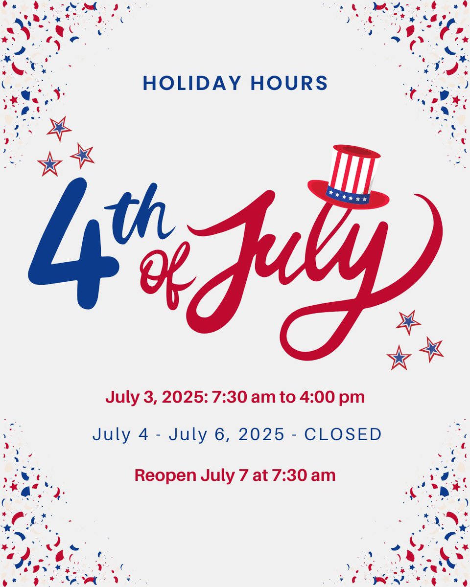 We’re open today until 4 PM, then closing for the 4th of July! 🎆 Back in the office Monday, July 7 at 7:30 AM.

Have a dental concern or emergency? 
Call us today at 630-963-6750.

Have a safe &amp; smile-filled holiday! 🇺🇸🦷

#DownersGroveIL #FourthOfJuly #DentalCare