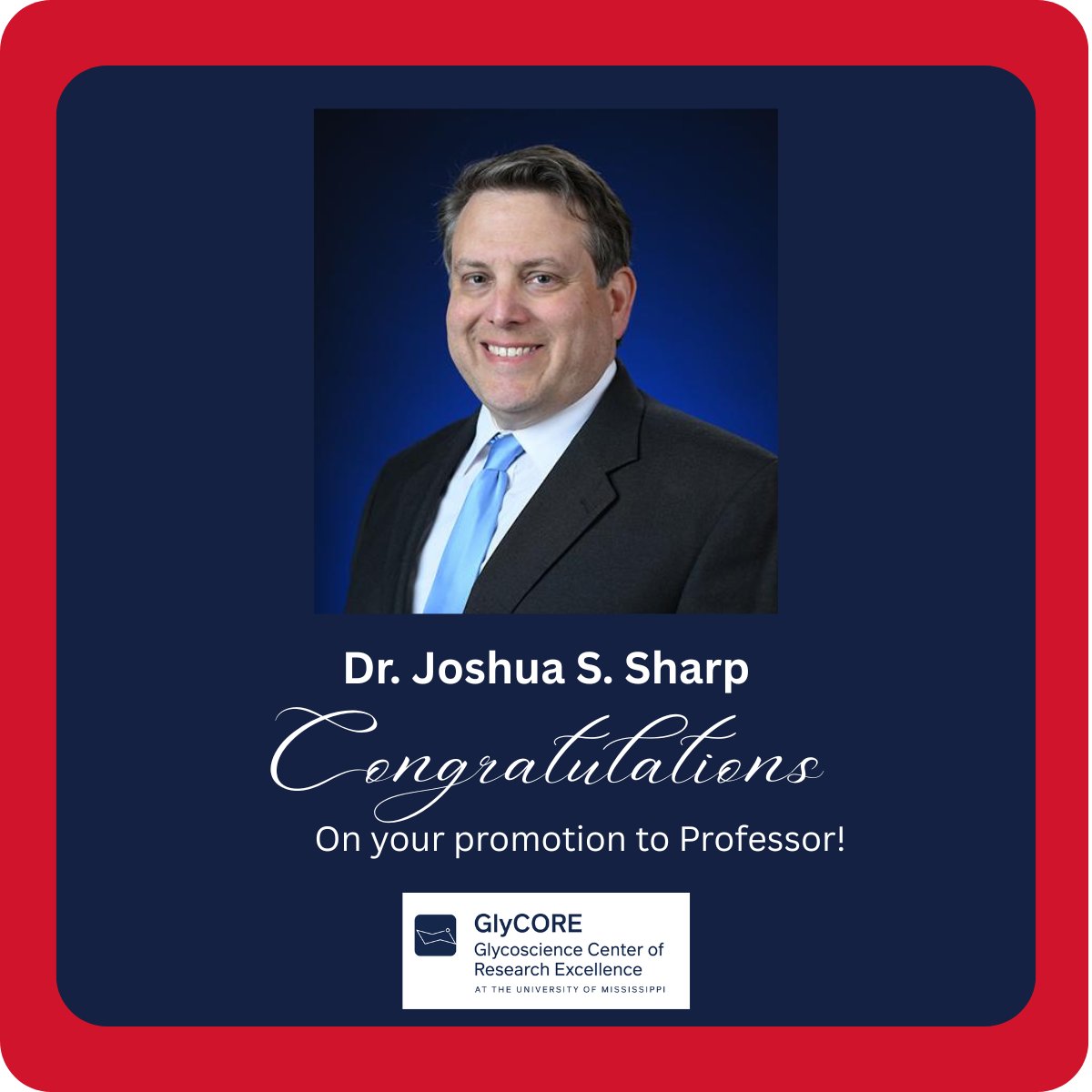 UM_glycore's tweet image. Congratulations to GlyCORE&apos;s PI, Dr. Joshua S. Sharp!