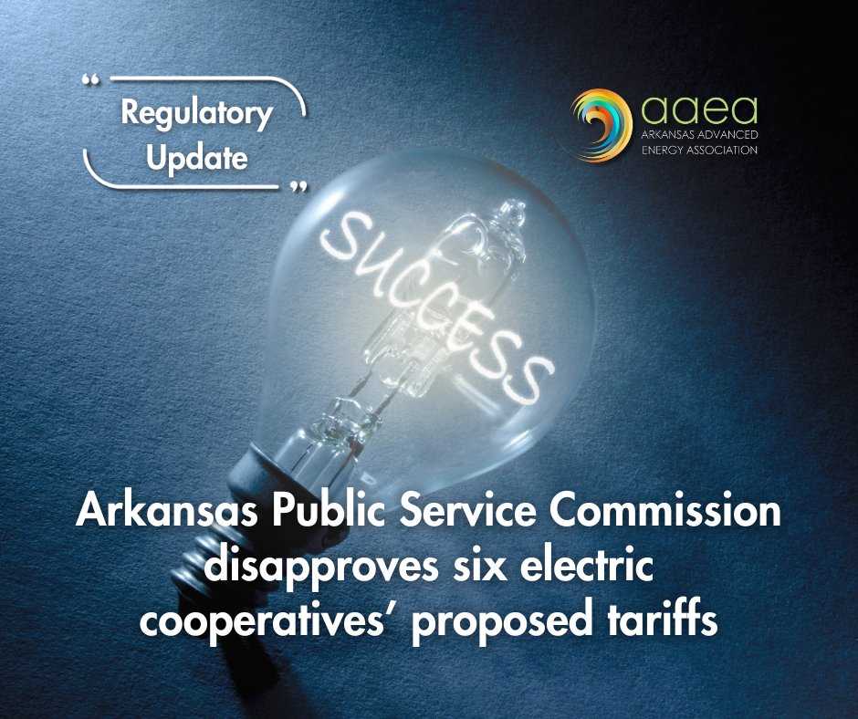 ArkAdvEnergy's tweet image. Another @ArkAdvEnergy win 🏆 
Dockets proposing interconnection tariffs from 6 #Arkansas #electriccoops were disapproved by the Arkansas Public Service Commission: Southwest Arkansas, Woodruff, Clay County, Rich Mountain, South Central Arkansas, Petit Jean
arkansasadvancedenergy.com/news/psc-disap…