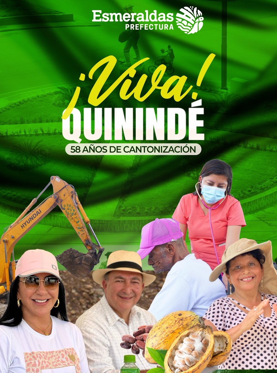 #Felicidades | Celebramos los 58 años de cantonización de #Quinindé, tierra de gente trabajadora, paisajes encantadores y gran riqueza productiva.
Un cantón que avanza con fuerza, construyendo cada día un futuro más justo y equitativo.

¡Loor a Quinindé en su aniversario! 🎉