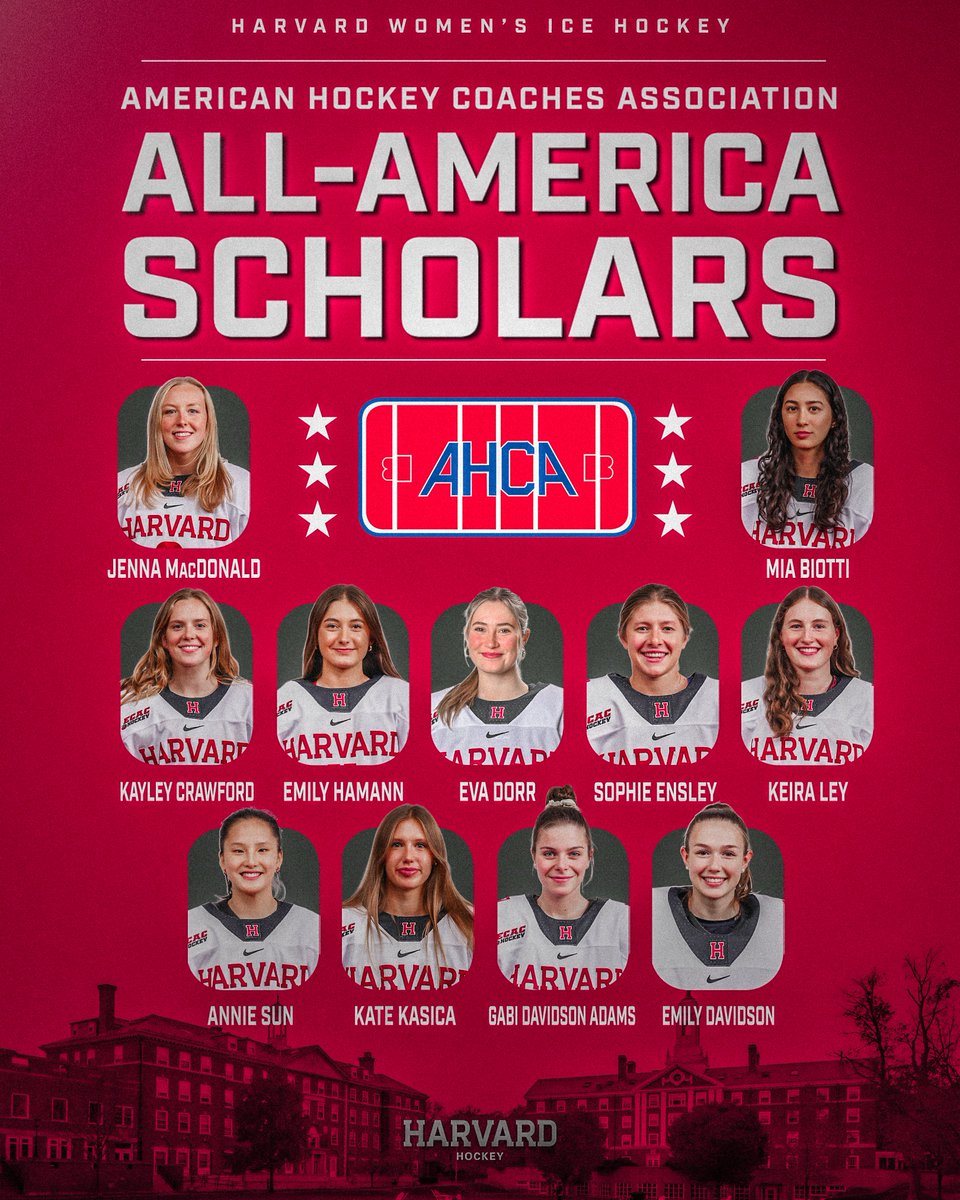 𝐀𝐥𝐥-🇺🇸 𝐒𝐜𝐡𝐨𝐥𝐚𝐫𝐬

Proud to recognize our 1⃣1⃣ <a href="/AHCAHockey/">AHCA</a> All-America Scholars! The second most honorees in the ECAC, these student-athletes kept a 3.75 GPA in both semesters to earn the award! 

#GoCrimson x #OneCrimson