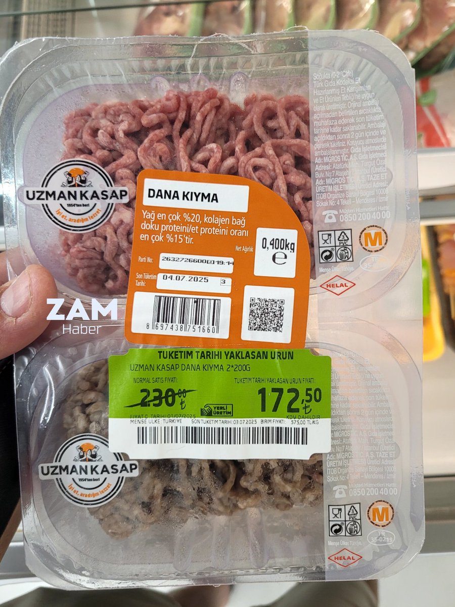 Migros, son tüketim tarihi bugün olan siyahlaşmış kıymayı "tüketim tarihi yaklaşan ürün" etiketiyle satıyor.