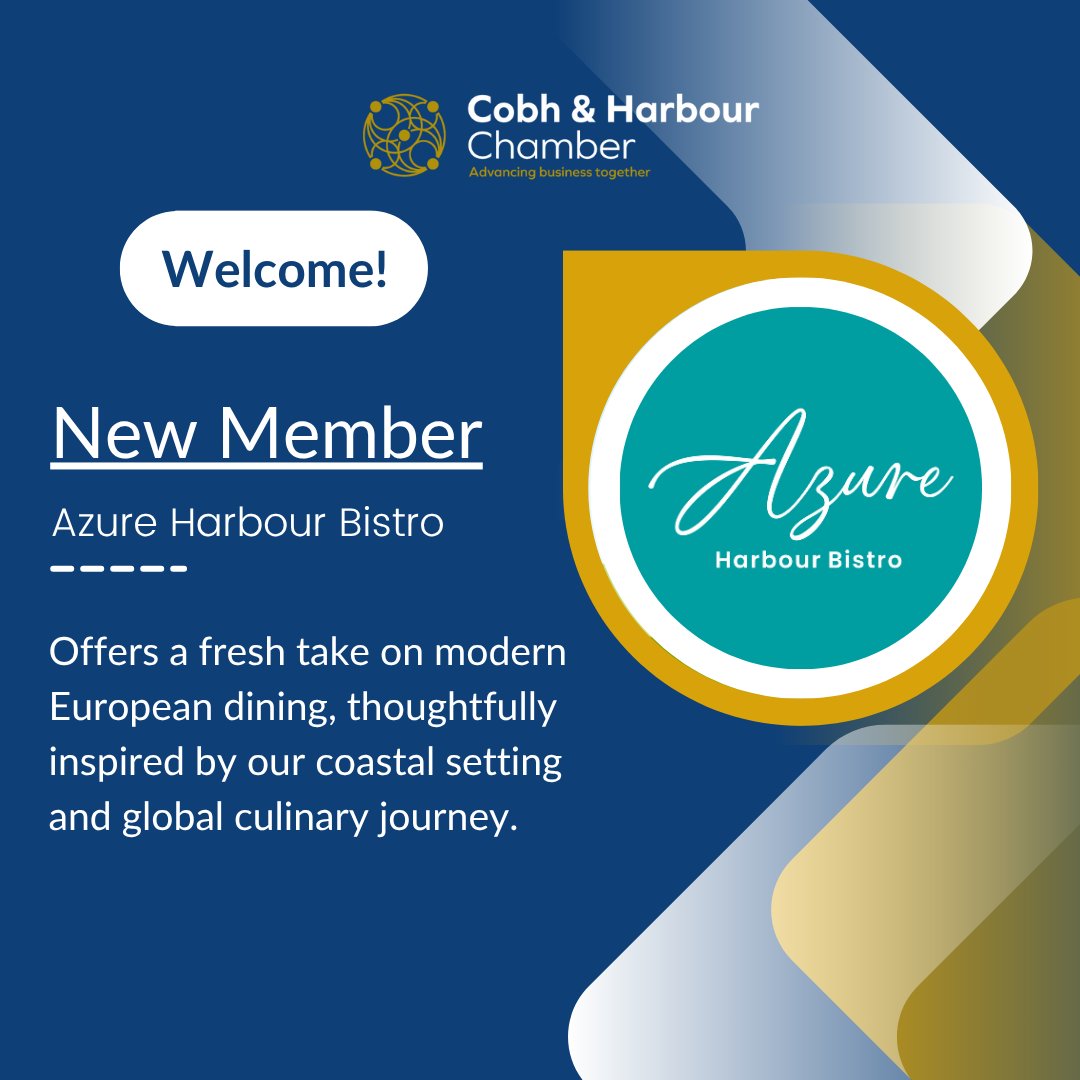 Cobh &amp; Harbour Chamber would like to extend a very warm welcome to Azure Harbour Bistro as they start their membership journey with us!

azurebistro.ie

#NewMember #ChamberofCommerce #Seafood #EuropeanDining #Cobh