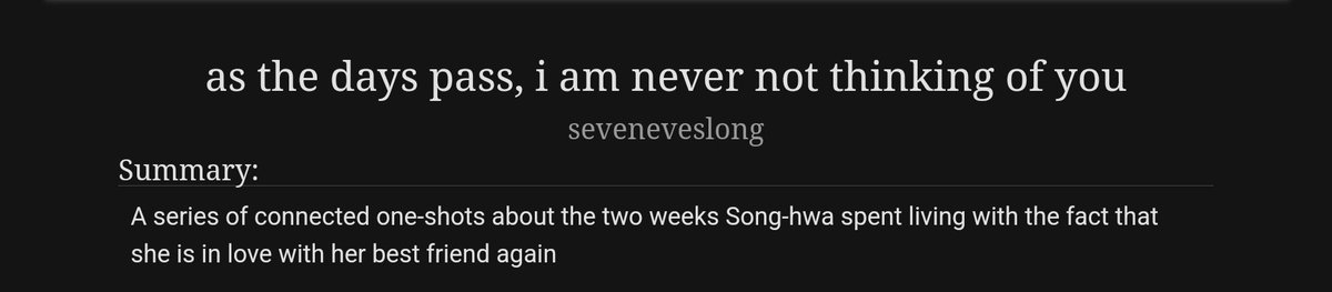 seveneveslong's tweet photo. UPDATE: as the days pass, i am never  not thinking of you

Chapter(s): 5&amp;6/14
Rating: T 
Genre: Missing scenes, canon-compliant, pre-relationship

https://t.co/ZdYFEzO70G https://t.co/TrXcrEW1wm