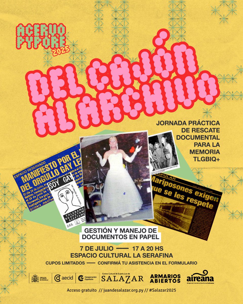 📂 DEL CAJÓN AL ARCHIVO
Jornada práctica de rescate documental para la memoria TLGBIQ+ ✊🏽💜
Lunes 7 de julio, 17:00 a 20:00 h
Espacio Cultural Feminista “La Serafina” (Aireana)