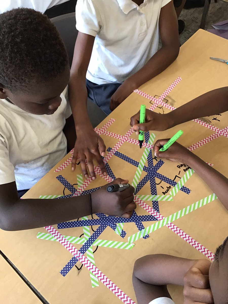 Year 4 used tape to create a variety of angles and annotated what type of angles they created.