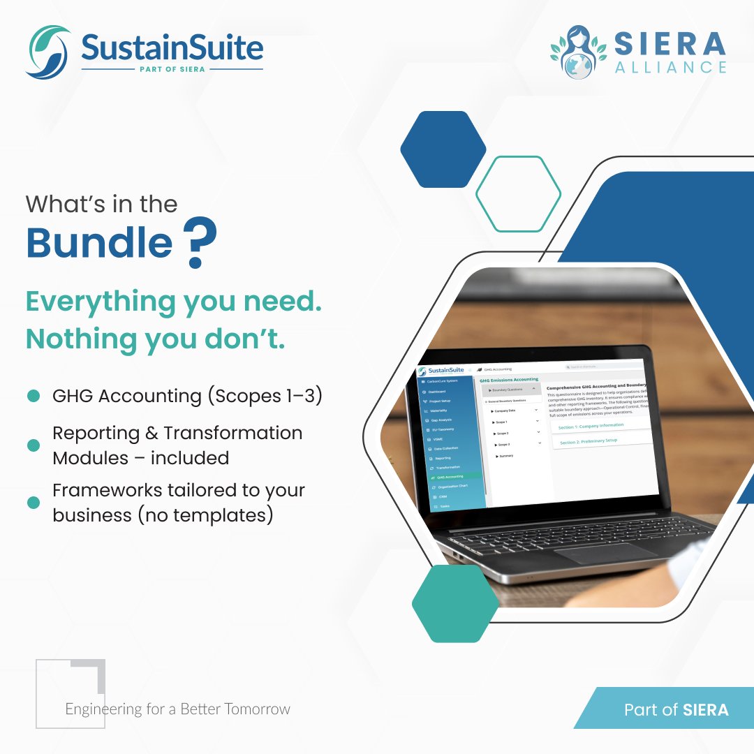 ✨Ready to take action toward Net Zero? SustainSuite helps you track Scope 1–3 emissions with free Reporting &amp; Transformation tools. Tailored for real business needs (no templates!) 🚀 Start your Net Zero journey the smart way: sustain-suite.com 
#SIERA #NetZero #GHG #ESG