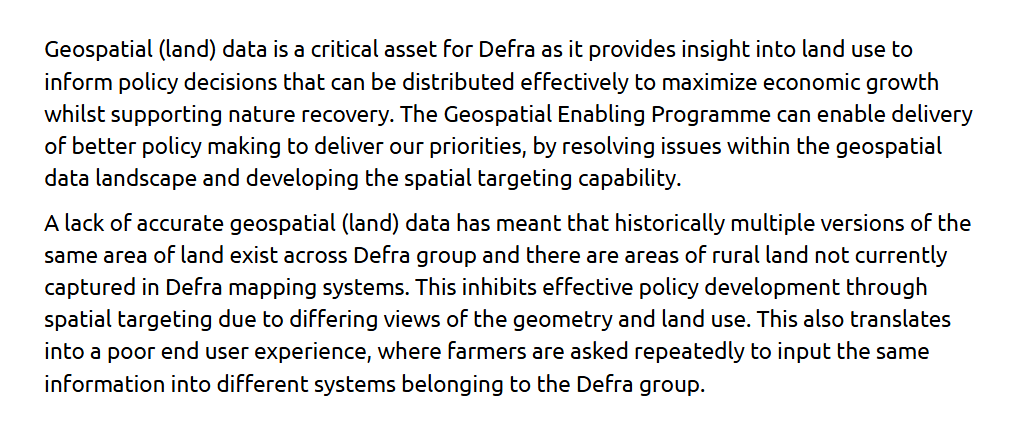 owenboswarva's tweet image. Supplier opportunity – Geospatial Enabling Programme Delivery Partner find-tender.service.gov.uk/Notice/036923-… notice of £13,458,300 contract from @DefraGovUK, for development of &apos;Defra Land Model&apos; and related work

#geospatial #govtech #landdata #defradata #opendata-adjacent