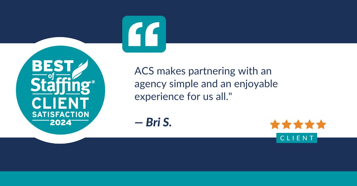 ACSProStaffing's tweet photo. From first call to final placement, ACS keeps staffing simple, seamless, and stress-free. Just ask Bri.

✅ Less hassle
✅ More support
✅ Better hires

Let’s make hiring easier 👉 https://t.co/46BjT8FX9y https://t.co/Kq5fh1Og6t