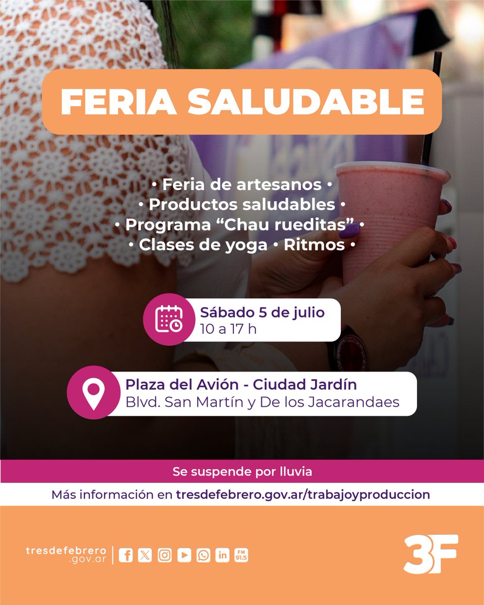Flavia_typ's tweet image. Feria Saludable en #CiudadJardín de #Palomar
El 5 de julio venite, a partir de las 10 a la Plaza del Avión y disfrutá de la feria de productos saludables, artesanos, clases de yoga y ritmos y mucho más.
#Yoga #Bienestar #ComidaSaludable
@franco_bonaro