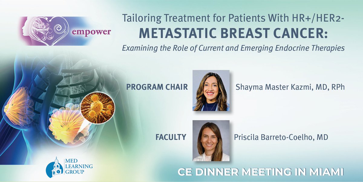 Med Learning Group (@mlg_cme) on Twitter photo ❓ What’s next in endocrine therapy for metastatic #breastcancer?
Find out on July 30th at our CE Dinner Meeting in #Miami with experts <a href="/KazmiShayma/">Shayma Kazmi</a> & <a href="/PriscilaBCMD/">Priscila Barreto Coelho, MD</a>!
Join us here: ow.ly/8LZQ50W5B2M
#MedTwitter #FreeCME #EndocrineTherapy #ContinuingEducation #CME ❓ What’s next in endocrine therapy for metastatic #breastcancer?
Find out on July 30th at our CE Dinner Meeting in #Miami with experts <a href="/KazmiShayma/">Shayma Kazmi</a> & <a href="/PriscilaBCMD/">Priscila Barreto Coelho, MD</a>!
Join us here: ow.ly/8LZQ50W5B2M
#MedTwitter #FreeCME #EndocrineTherapy #ContinuingEducation #CME