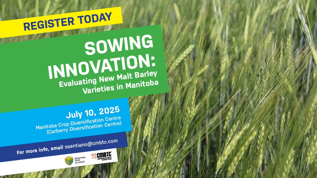 canadianbarley's tweet photo. Join us in Carberry, MB on July 10 for the MCA x CMBTC Malt Barley Field Day!

🌾 Breeding trials
🌱 Sustainability practices
🤝 Networking with farmers, researchers &amp; leaders

Register today: https://t.co/jlonhEKkmM

#FieldDay2025 #CanadianBarley #CMBTC @mb_cropalliance https://t.co/Ge4Jyzqh4C