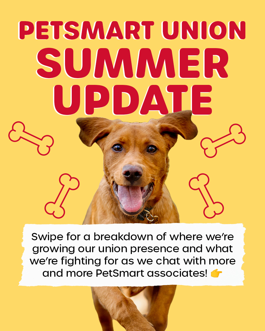 petsmart_union's tweet photo. Coming your way with a summer update from the PetSmart Union! We’re growing our union voice and talking with more PetSmart associates about what needs to change at PetSmart - especially as we recover from the detrimental rollout of PetSmart’s restructuring initiative this year. https://t.co/7ruYZcQmhn