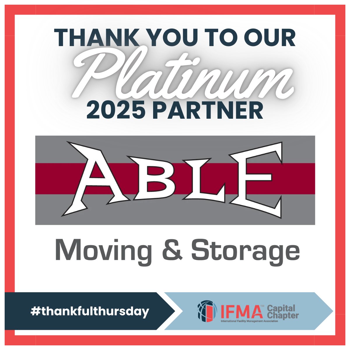#ThankfulThursday shoutout goes to our Platinum Partner, Able Moving &amp; Storage Inc..

To learn more about Able Moving &amp; Storage Inc., visit ablemoving.com

Thank you for your outstanding work!