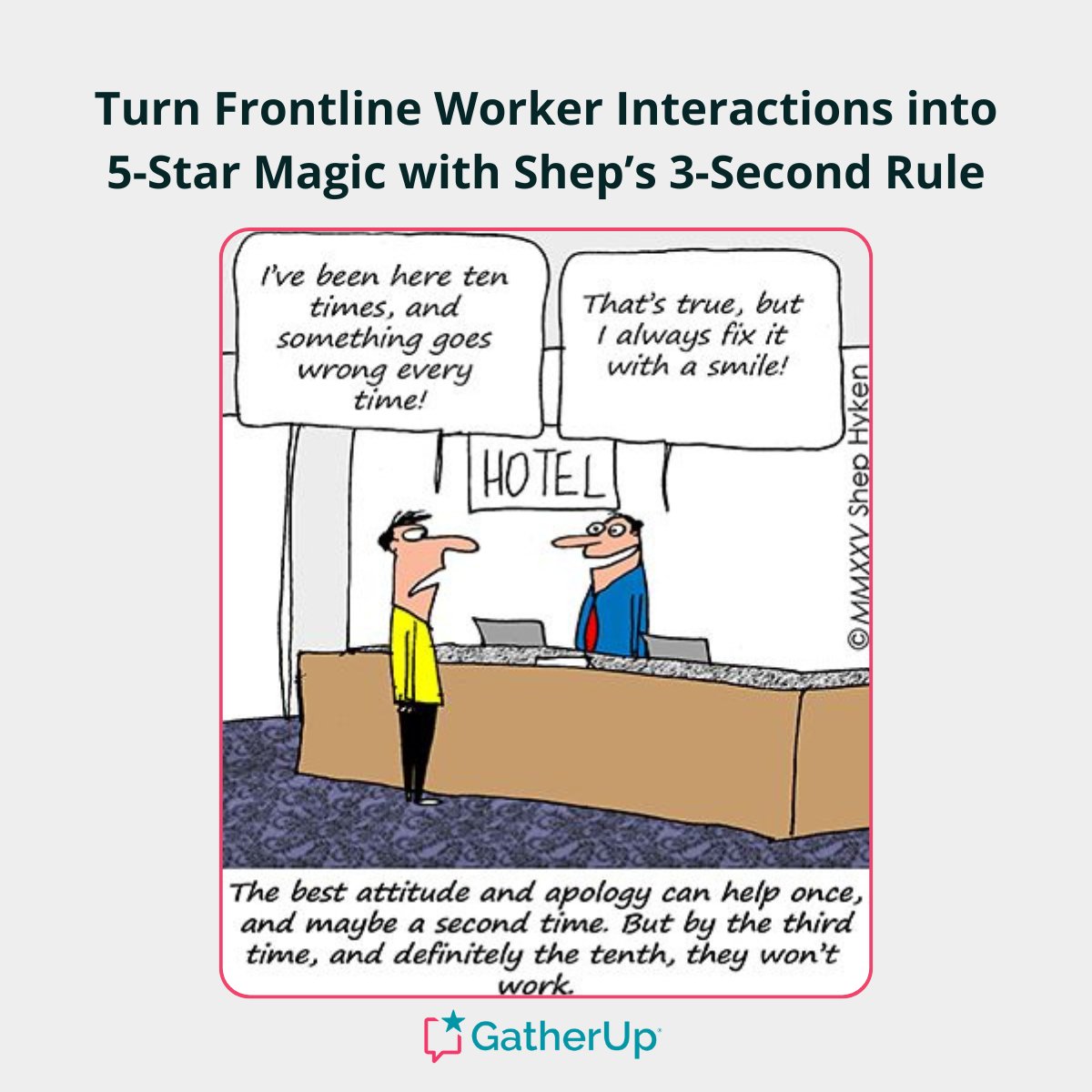 GatherUp (@gatherup) on Twitter photo ⭐ A smile helps until it’s the 10th mistake.
Your frontline team is your reputation.
<a href="/Hyken/">Shep Hyken</a>’s 3-Second Rule shows how to turn quick moments into 5-star magic:
👉 hubs.la/Q03vK44g0 ⭐ A smile helps until it’s the 10th mistake.
Your frontline team is your reputation.
<a href="/Hyken/">Shep Hyken</a>’s 3-Second Rule shows how to turn quick moments into 5-star magic:
👉 hubs.la/Q03vK44g0