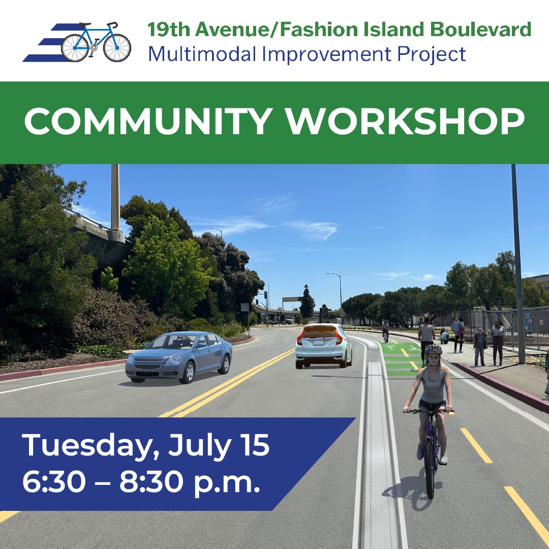 📅 Join our July 15 community workshop to share feedback on safety improvements for the 19th Avenue and Fashion Island Boulevard corridor. 

📋 Can’t attend? Share feedback in our survey throughJuly 23! cityofsanmateo.org/19thFIB

#bikelanealternatives #communityworkshop #sanmateo