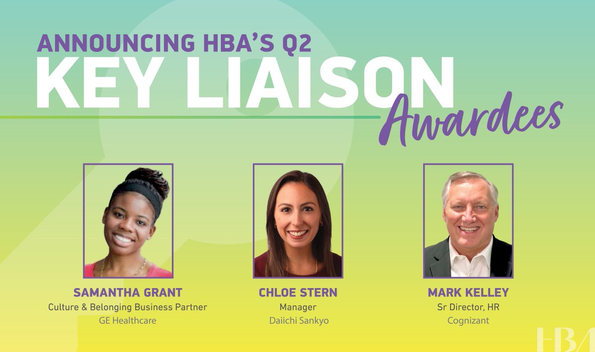HBAnet (@hbanet) on Twitter photo The HBA proudly celebrates our Q2 Key Liaison awardees who exemplify excellence in collaboration, engagement, and mission-driven #HBAimpact: ow.ly/bsl550WkfLk
🔹 Samantha Grant, <a href="/GEHealthCare/">GE HealthCare</a>
🔹 Chloe Stern, <a href="/DaiichiSankyoUS/">Daiichi Sankyo US</a>
🔹 Mark Kelley, <a href="/Cognizant/">Cognizant</a> The HBA proudly celebrates our Q2 Key Liaison awardees who exemplify excellence in collaboration, engagement, and mission-driven #HBAimpact: ow.ly/bsl550WkfLk
🔹 Samantha Grant, <a href="/GEHealthCare/">GE HealthCare</a>
🔹 Chloe Stern, <a href="/DaiichiSankyoUS/">Daiichi Sankyo US</a>
🔹 Mark Kelley, <a href="/Cognizant/">Cognizant</a>
