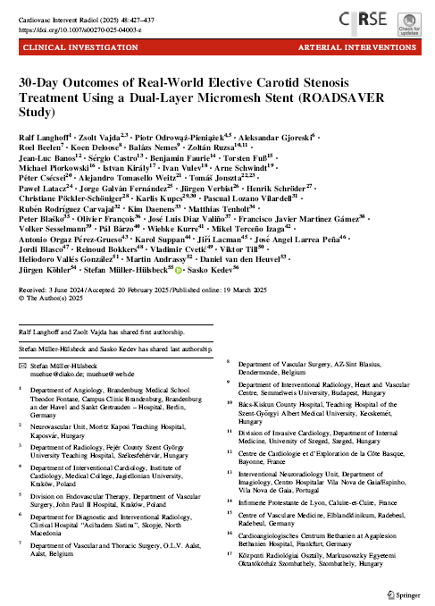 Nou article a #Docusalut: 30-Day Outcomes of Real-World Elective Carotid Stenosis Treatment Using a Dual-Layer Micromesh Stent (ROADSAVER Study) hdl.handle.net/20.500.13003/2… <a href="/sonespases/">HU Son Espases</a> <a href="/pascualozano/">Pascual Lozano</a> #PublicaSalutIB