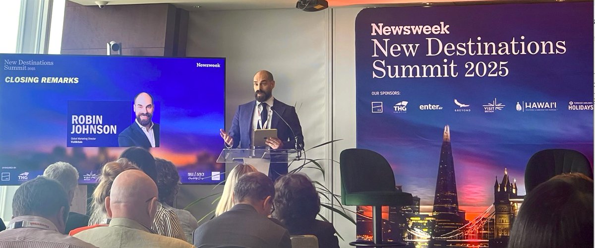 VisitBritainBiz's tweet image. Our Global Marketing Director Robin Johnson giving the closing remarks to @Newsweek's 'New Destinations' summit @TheShardLondon. Great speakers, panels, insights, highlighting industry's social & economic importance, creating jobs, supporting #SMEs, driving economic growth.