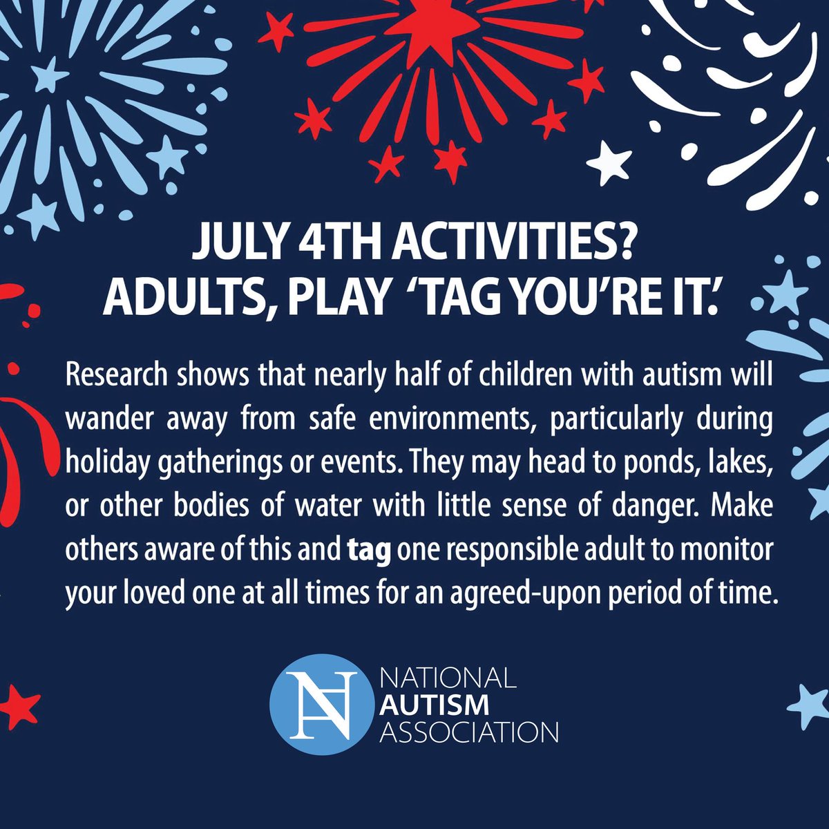 NationalAutism's tweet image. For parties, visits, BBQ's or outings at parks, beaches, or water parks, assign one adult per child. Stay extra hypervigilant. Take turns on a rotation so no child goes unsupervised. #autism #SearchWaterFirst