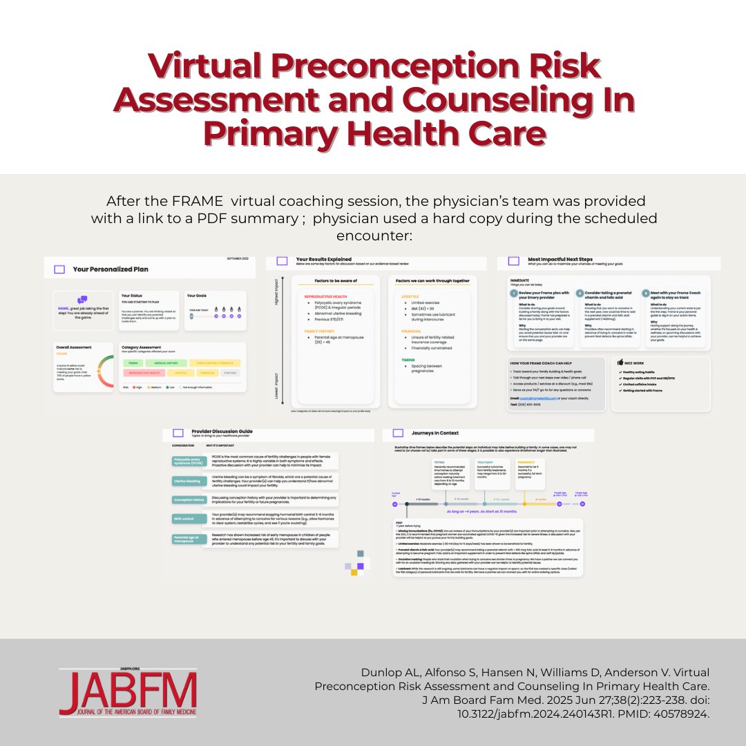 Journal of the American Board of Family Medicine (@jamboardfammed) on Twitter photo New study explored feasibility & acceptability of integrating preconception digital risk assessments into primary care. Patients and clinicians found it helpful for improving motivation and opening the door to lifestyle and reproductive health discussions. jabfm.org/content/38/2/2… New study explored feasibility & acceptability of integrating preconception digital risk assessments into primary care. Patients and clinicians found it helpful for improving motivation and opening the door to lifestyle and reproductive health discussions. jabfm.org/content/38/2/2…